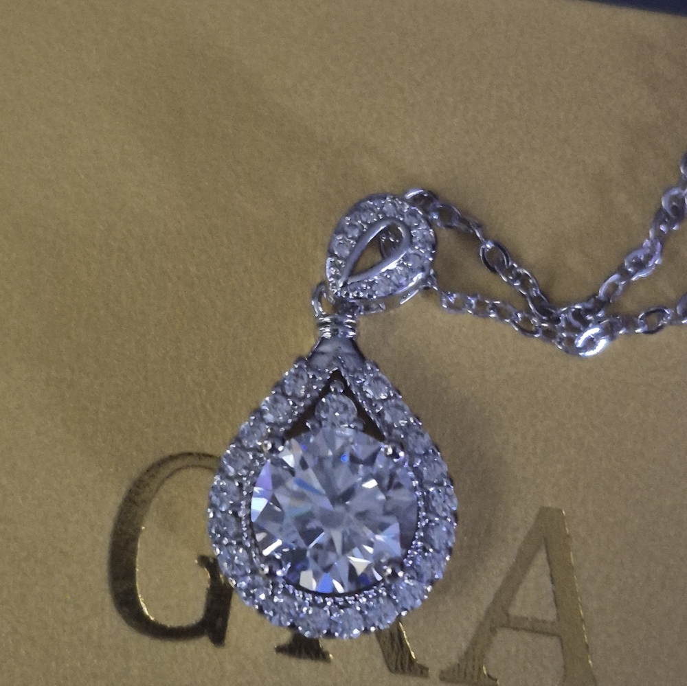 Elegant .925 Sterling Silver. Moisanite Teardrop Necklace